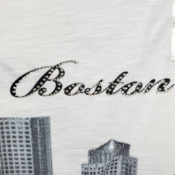 Sweet Gisele Top Size S Boston Graphic T-Shirt Tee Stud Embellished Bling NWOT - Picture 7 of 9